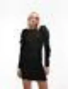 Schwarzes Minikleid mit Puffärmeln