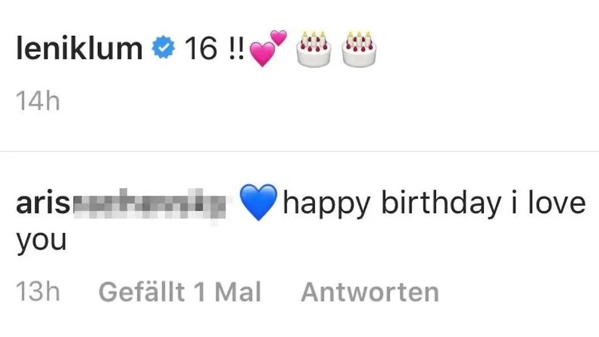 Unter Lenis Post zum 16. Geburtstag schreibt Aris: „Ich liebe dich.“