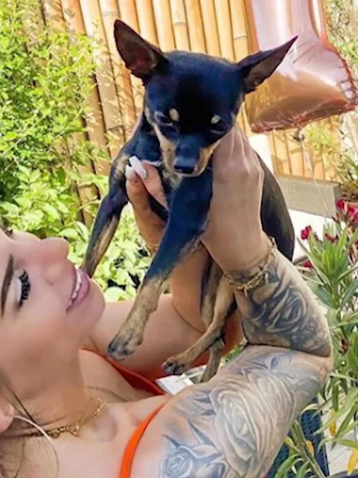 Bild zu: "Jenny Frankhauser feiert ihren Hund"