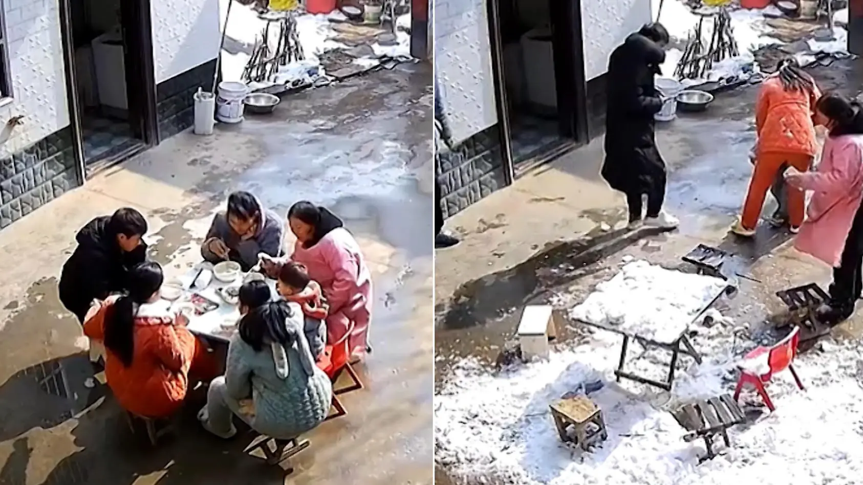 Familie beim Essen eiskalt überrascht