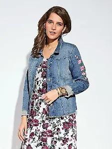 Jeansjacke mit Blumen-Stickerei