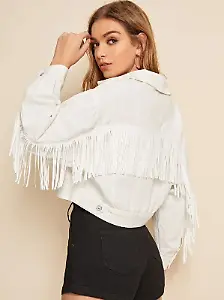 Denim Jacke mit Waschung und Fransen-Detail