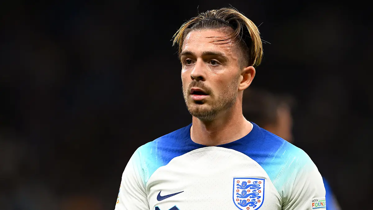MILAN, ITALY - SEPTEMBER 23: Jack Grealish of England looks on during the UEFA Nations League League A Group 3 match between Italy and England at San Siro on September 23, 2022 in Milan, Italy. (Photo by Claudio Villa/Getty Images)