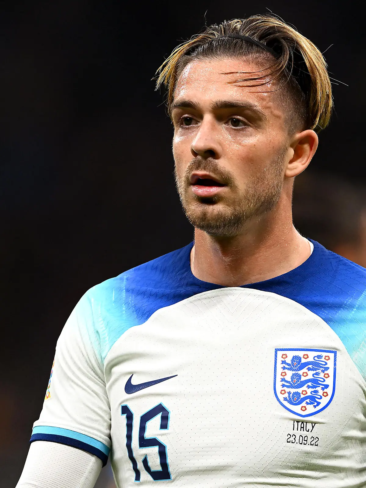 MILAN, ITALY - SEPTEMBER 23: Jack Grealish of England looks on during the UEFA Nations League League A Group 3 match between Italy and England at San Siro on September 23, 2022 in Milan, Italy. (Photo by Claudio Villa/Getty Images)