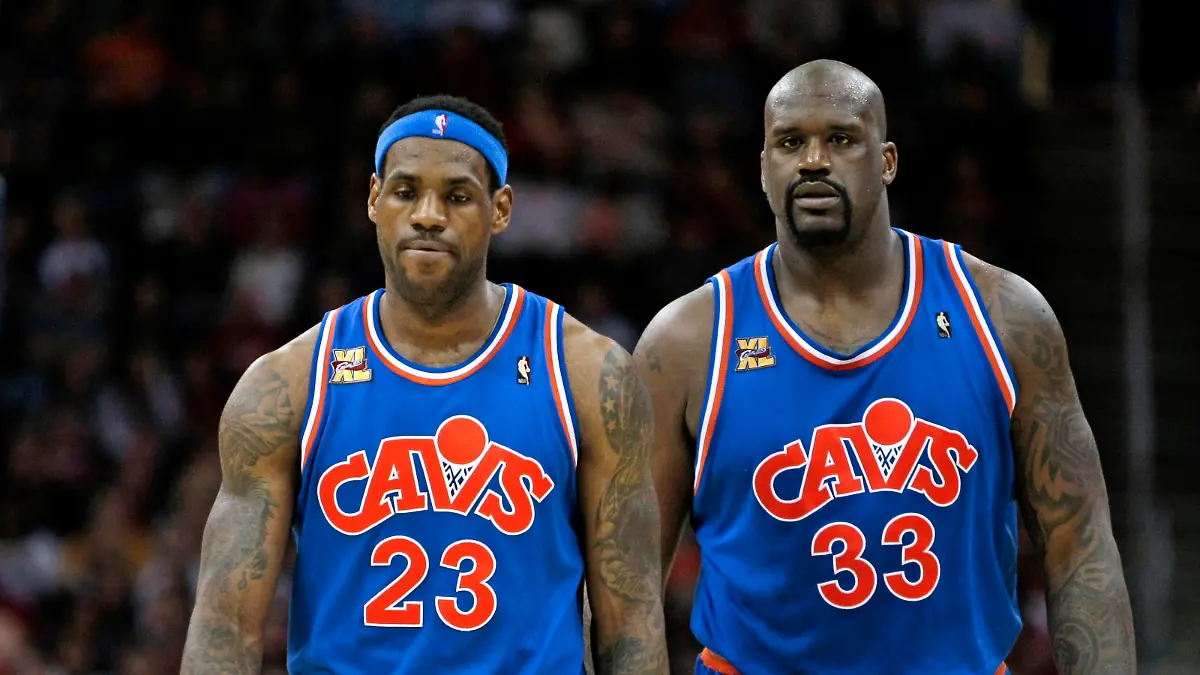 Cleveland Cavaliers forward LeBron James (23) and Shaquille O'Neal (33) in an NBA basketball game against the New Orleans Hornets Tuesday, Feb. 23, 2010, in Cleveland. (AP Photo/Tony Dejak)