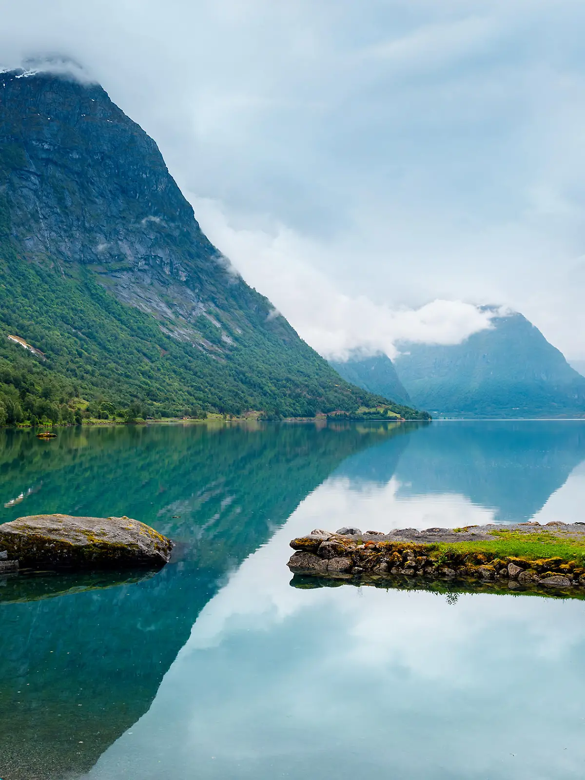 Family vacation travel RV, holiday trip in motorhome, Caravan car Vacation. Beautiful Nature Norway natural landscape.