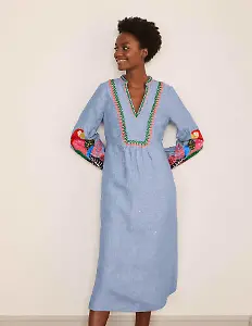 Leonie Leinenkleid in grau-blau