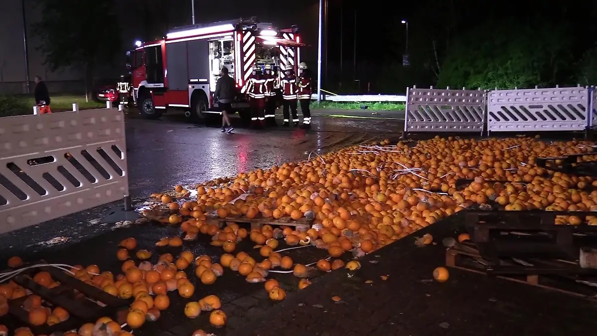 Mehrere Tonnen Orangen liegen am Straßenrand in Neu Wulmstorf.