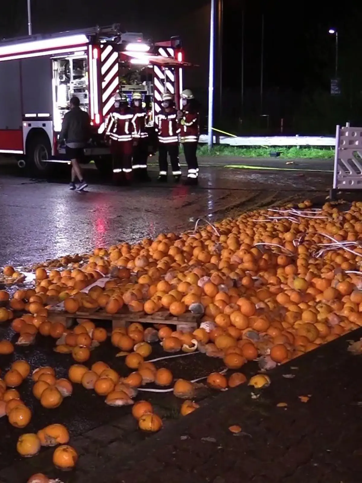 Mehrere Tonnen Orangen liegen am Straßenrand in Neu Wulmstorf.