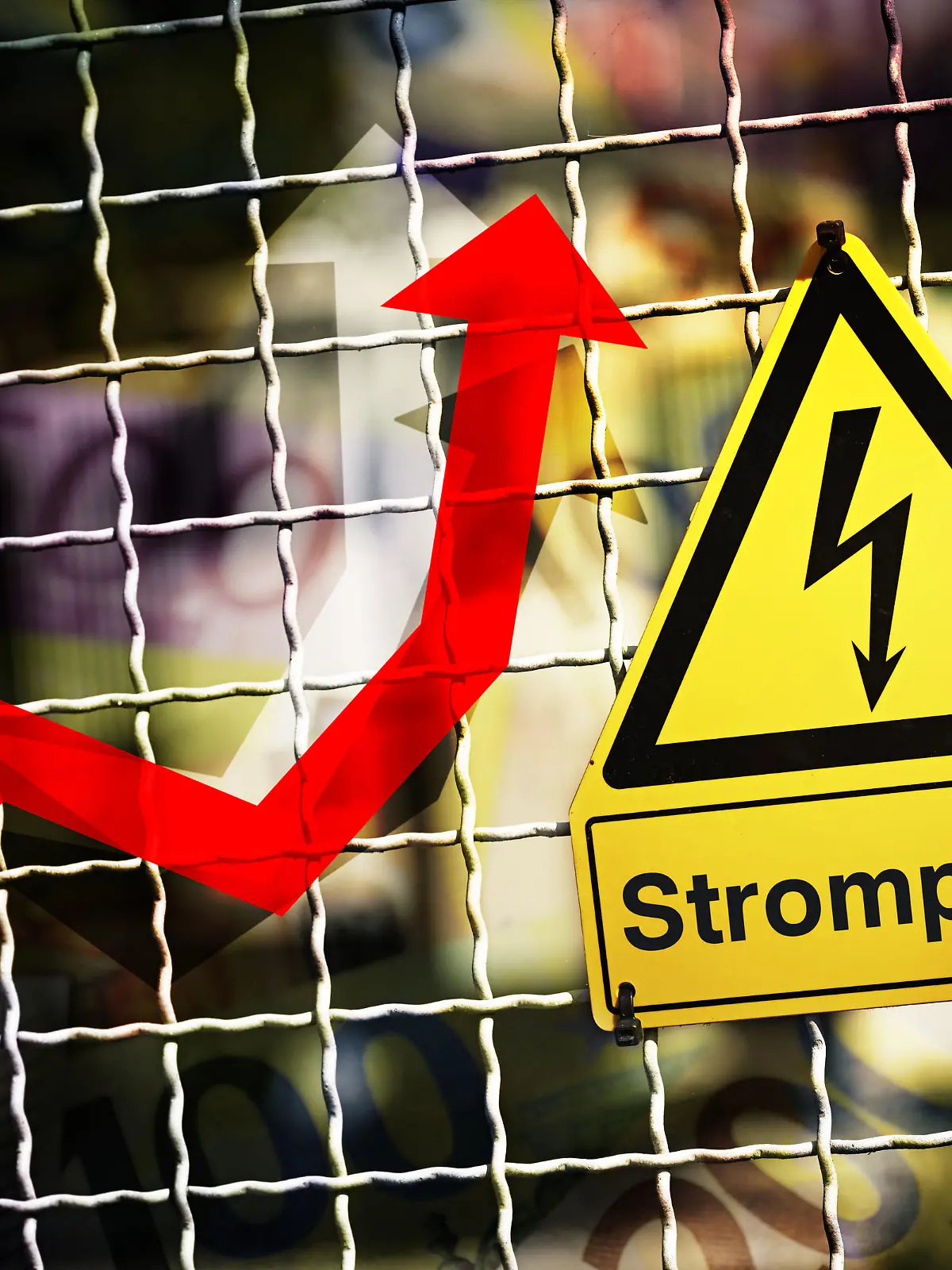 Schild mit Strompfeil und der Aufschrift Strompreis / action press