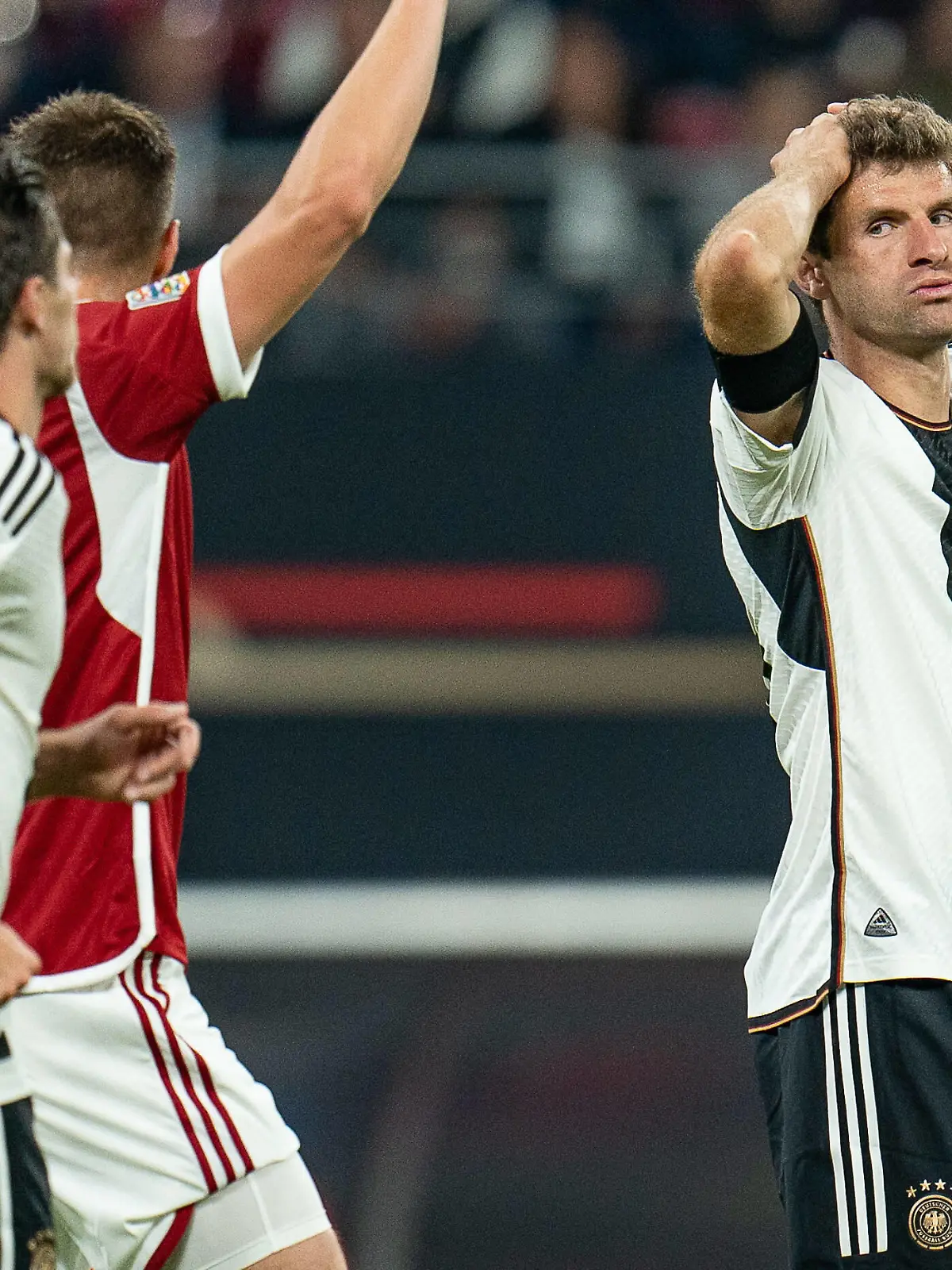 Thomas Müller Deutschland, 13 hadert mit einer vergebenen Chance Deutschland/Germany vs. Ungarn/Hungary, Fussball, Nations League, DFB, 23.09.2022 DFB REGULATIONS PROHIBIT ANY USE OF PHOTOGRAPHS AS IMAGE SEQUENCES AND/OR QUASI-VIDEO Deutschland/Germany vs. Ungarn/Hungary, Fussball, Nations League, DFB, 23.09.2022 Leipzig *** Thomas Muller Germany, 13 struggles with a missed chance Germany Germany vs Hungary Hungary, football, Nations League, DFB, 23 09 2022 DFB REGULATES PROHIBIT ANY USE OF PHOTOGRAPHS AS IMAGE SEQUENCES AND OR QUASI VIDEO Germany Germany vs Hungary Hungary, football, Nations League, DFB, 23 09 2022 Leipzig Copyright: xEibner-Pressefoto/BahhoxKarax EP_EER 