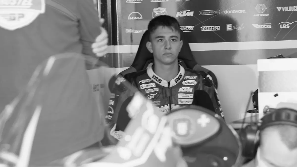 SCARPERIA, ITALY - MAY 29: Jason Dupasquier of Swiss and Carxpert PrustelGP looks on in box during the MotoGP Of Italy - Qualifying at Mugello Circuit on May 29, 2021 in Scarperia, Italy. (Photo by Mirco Lazzari gp/Getty Images)