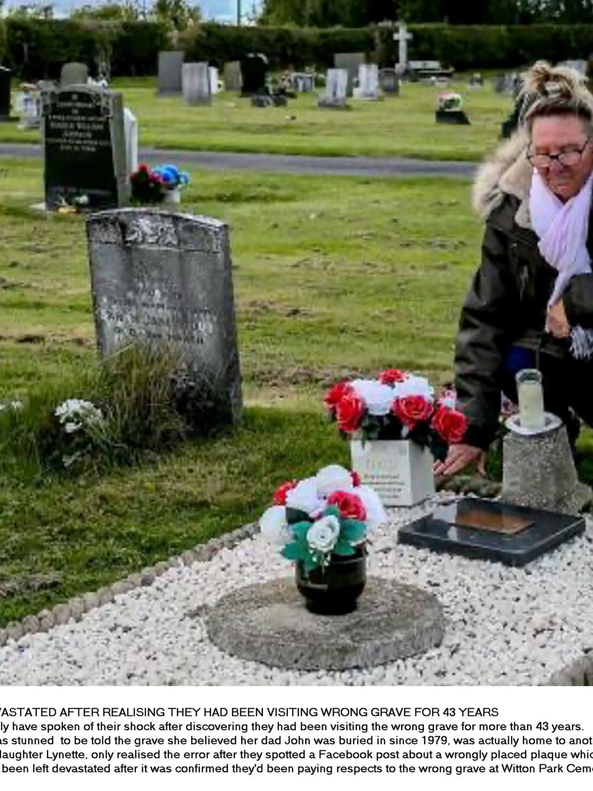 Dated: 21/09/2022
FAMILY LEFT DEVASTATED AFTER REALISING THEY HAD BEEN VISITING WRONG GRAVE FOR 43 YEARS
A heartbroken family have spoken of their shock after discovering they had been visiting the wrong grave for more than 43 years.
Sylvia Ross, 67, was stunned  to be told the grave she believed her dad John was buried in since 1979, was actually home to another coffin.
Sylvia, along with daughter Lynette, only realised the error after they spotted a Facebook post about a wrongly placed plaque which was being moved by the council.
The pair have now been left devastated after it was confirmed they'd been paying respects to the wrong grave at Witton Park Cemetery in Bishop Auckland, County Durham.