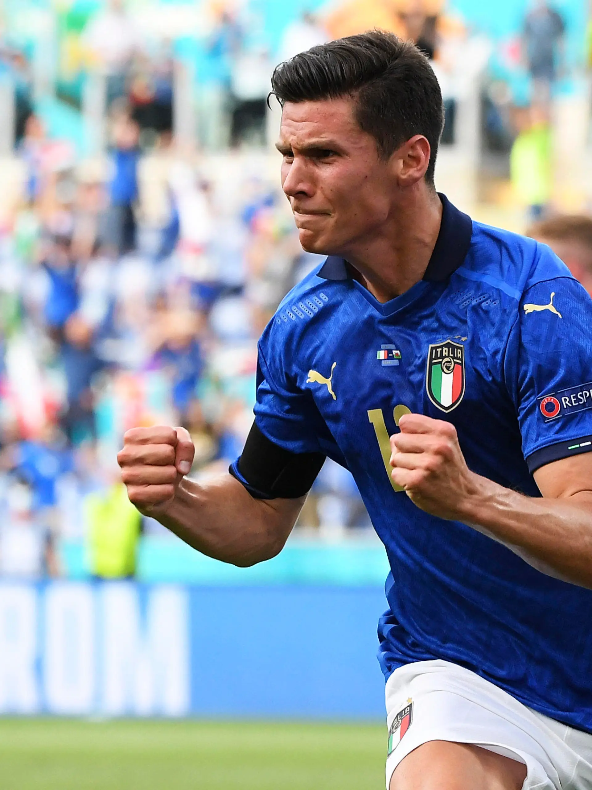 20.06.2021, Italien, Rom: Fußball: EM, Italien - Wales, Vorrunde, Gruppe A, 3. Spieltag, Stadio Olimpico di Roma:  Italiens Matteo Pessina jubelt nach dem Führungstreffer seiner Mannschaft. Foto: Alberto Lingria/POOL Reuters/dpa +++ dpa-Bildfunk +++