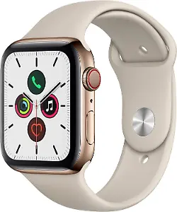Apple Watch Series 5 (GPS + Cellular, 44 mm) Edelstahlgehäuse Gold - Sportarmband Stein