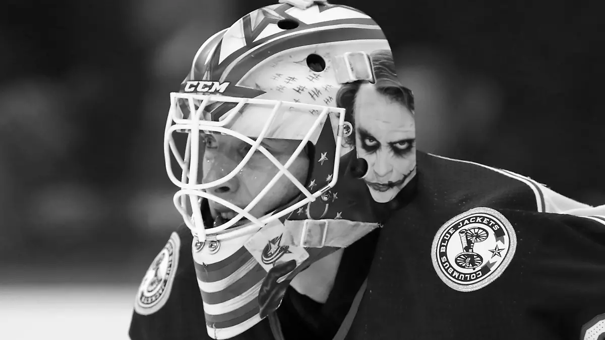 FILE - In this Jan. 19, 2020, file photo, Columbus Blue Jackets goaltender Matiss Kivlenieks (80) looks on during the second period of an NHL hockey game in New York. Kivlenieks was hailed as a friend and hero during a memorial service held Thursday, July 15, 2021, for the player who died on the Fourth of July from an errant fireworks mortar blast. (AP Photo/Kathy Willens, File)