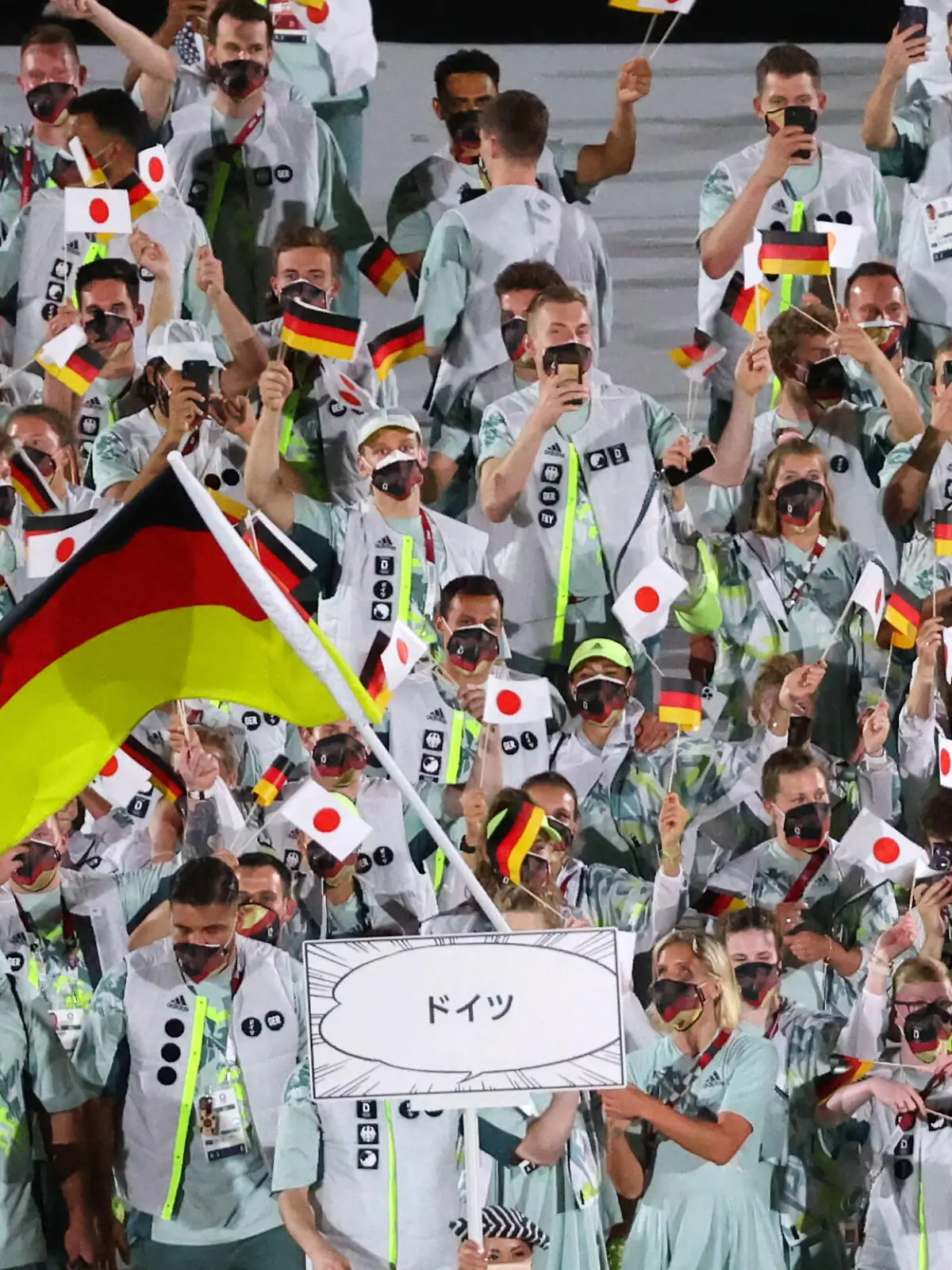  TOKYO, JAPAN  JULY 23, 2021: Delegation from Germany takes part in the Parade of Nations at the opening ceremony of the Tokyo 2020 Summer Olympic Games, Olympische Spiele, Olympia, OS at the National Stadium. Tokyo was to host the 2020 Summer Olympics from 24 July to 9 August 2020, however because of the COVID-19 pandemic the games have been postponed for a year and are due to take place from 23 July to 8 August 2021. Stanislav Krasilnikov/TASS PUBLICATIONxINxGERxAUTxONLY TS10909E