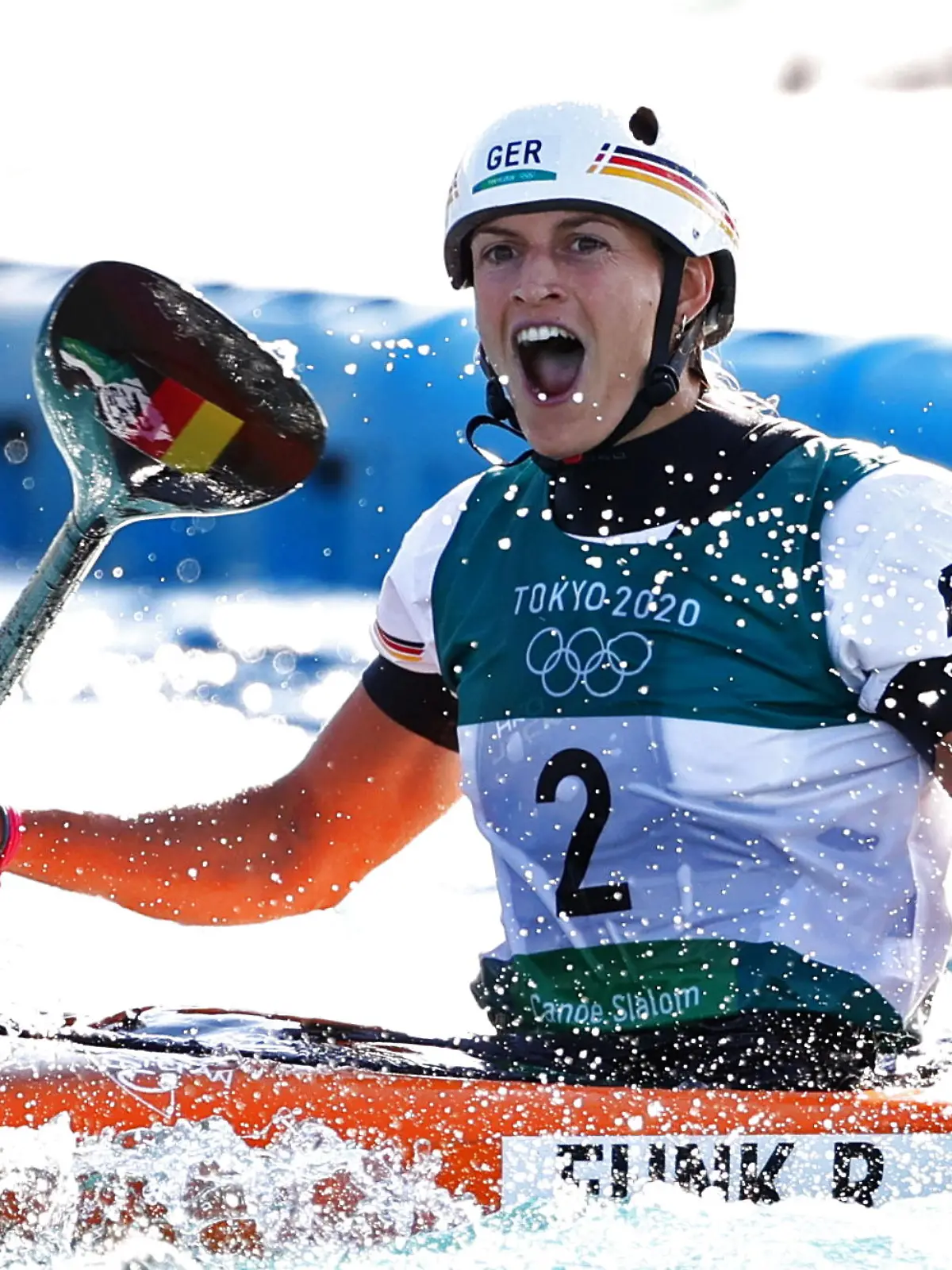 Tokyo 2020 Olympics - Canoe Slalom - Women's K1 - Final - Kasai Canoe Slalom Centre, Tokyo, Japan - July 27, 2021. Ricarda Funk of Germany reacts after competing REUTERS/Stoyan Nenov