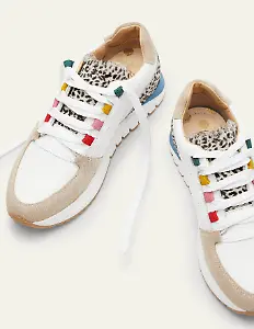 Klassische Turnschuhe - Weiß/Blau, Leopardenmuster