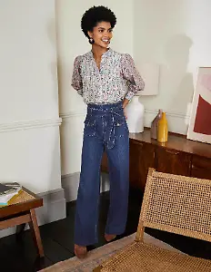 Paperbag-Jeans mit weitem Bein
