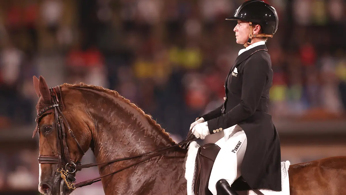 TOKYO, JAPAN - JULY 27: Isabell Werth of Team Germany riding Bella Rose 2 competes in the Dressage Team Grand Prix Special Team Final on day four of the Tokyo 2020 Olympic Games at Equestrian Park on July 27, 2021 in Tokyo, Japan. (Photo by Julian Finney/Getty Images)