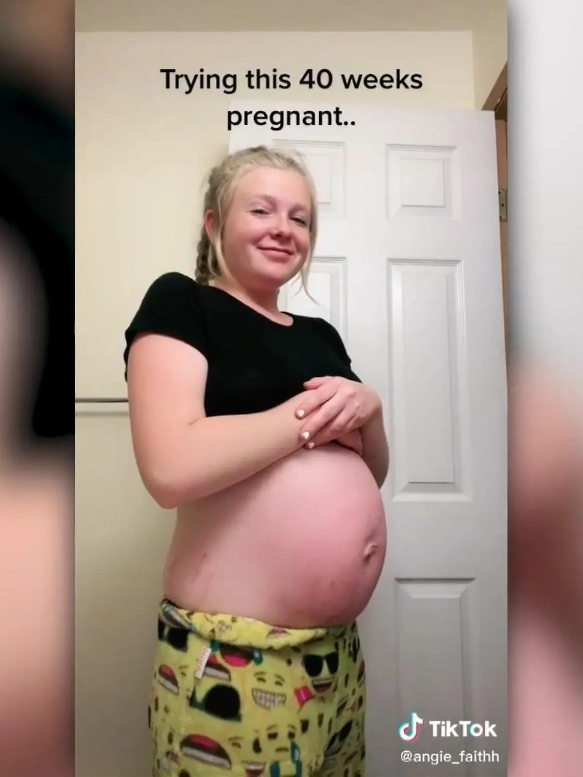 Bild zu: "Schwangere zieht Babybauch ein"