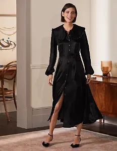 Hemdblusenkleid Mit Kragen - Schwarz