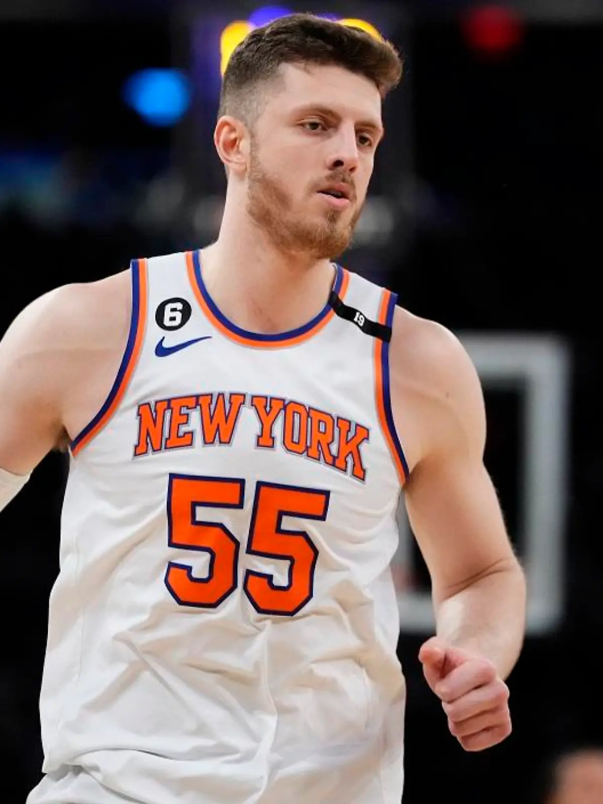 New York Knicks' Isaiah Hartenstein (55) during the second half of Game 3 in an NBA basketball first-round playoff series against the Cleveland Cavaliers Friday, April 21, 2023, in New York. The Knicks won 99-79. (AP Photo/Frank Franklin II)