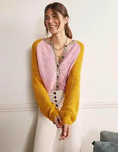 Flauschiger Cardigan mit Blockfarben