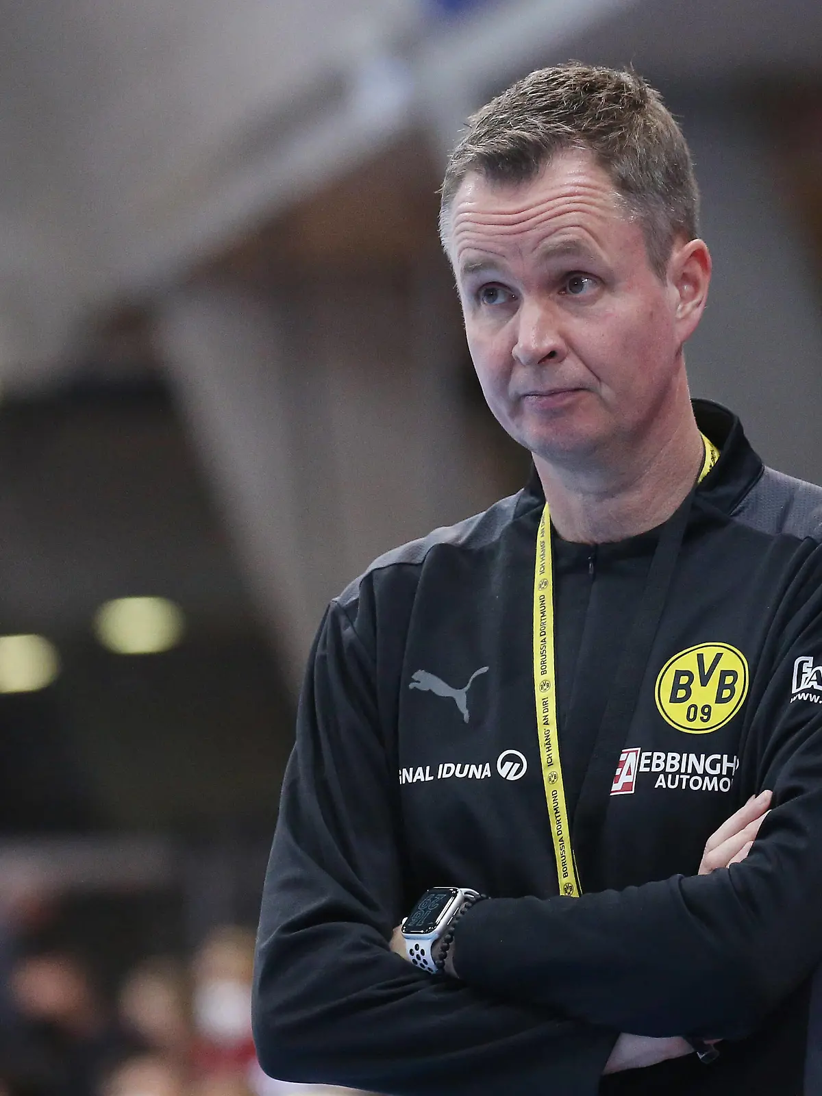  02.12.2021, Deutschland, Ludwigsburg, Handball Bundesliga Frauen, SG BBM Bietigheim vs. Borussia Dortmund, BVB Trainer Andre Fuhr enttäuscht *** 02 12 2021, Germany, Ludwigsburg, Handball Bundesliga women, SG BBM Bietigheim vs Borussia Dortmund, BVB coach Andre Fuhr disappointed 