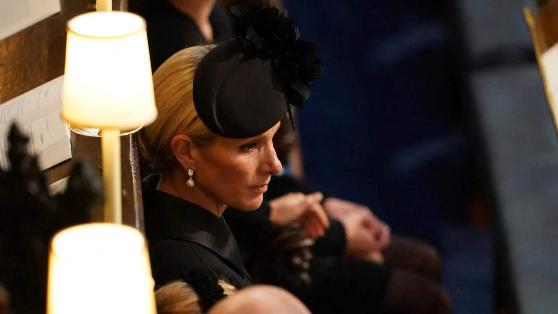 Mia Tindall (top), Zara Tindall (centre) and Mike Tindall (bottom) at the Committal Service for Queen Elizabeth II held at St George's Chapel in Windsor Castle, Berkshire. Picture date: Monday September 19, 2022. Joe Giddens/Pool via REUTERS