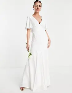 ASOS EDITION – Victoria – Brautkleid mit Flatterärmeln aus Kreppstoff