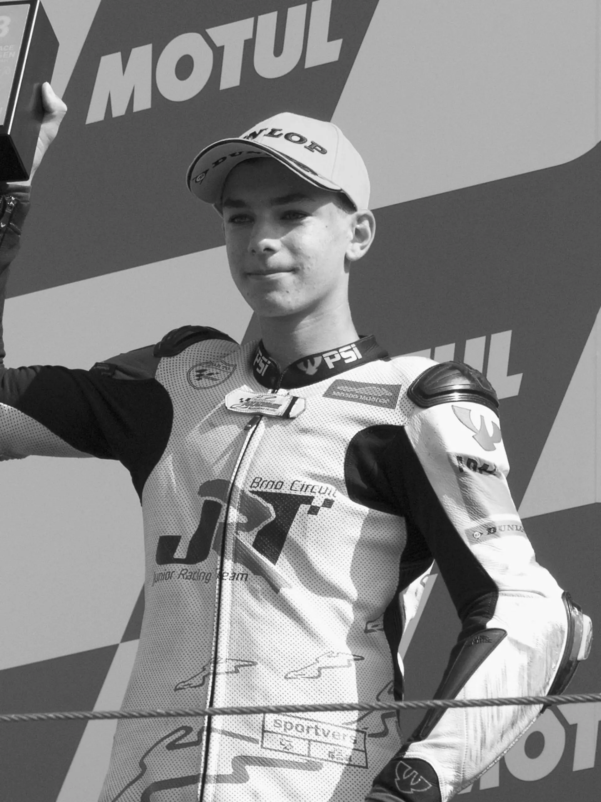ASSEN, NETHERLANDS - JUNE 27:  Jakub Gurecky of Czech Rep. and Northern Talent Cup celebrates the third place on the podium during the Northern Talent Cup race 2 during the MotoGP of Netherlands - Race at TT Circuit Assen on June 27, 2021 in Assen, Netherlands. (Photo by Mirco Lazzari gp/Getty Images)