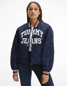 Tommy Jeans – Gesteppte College-Jacke in Marineblau