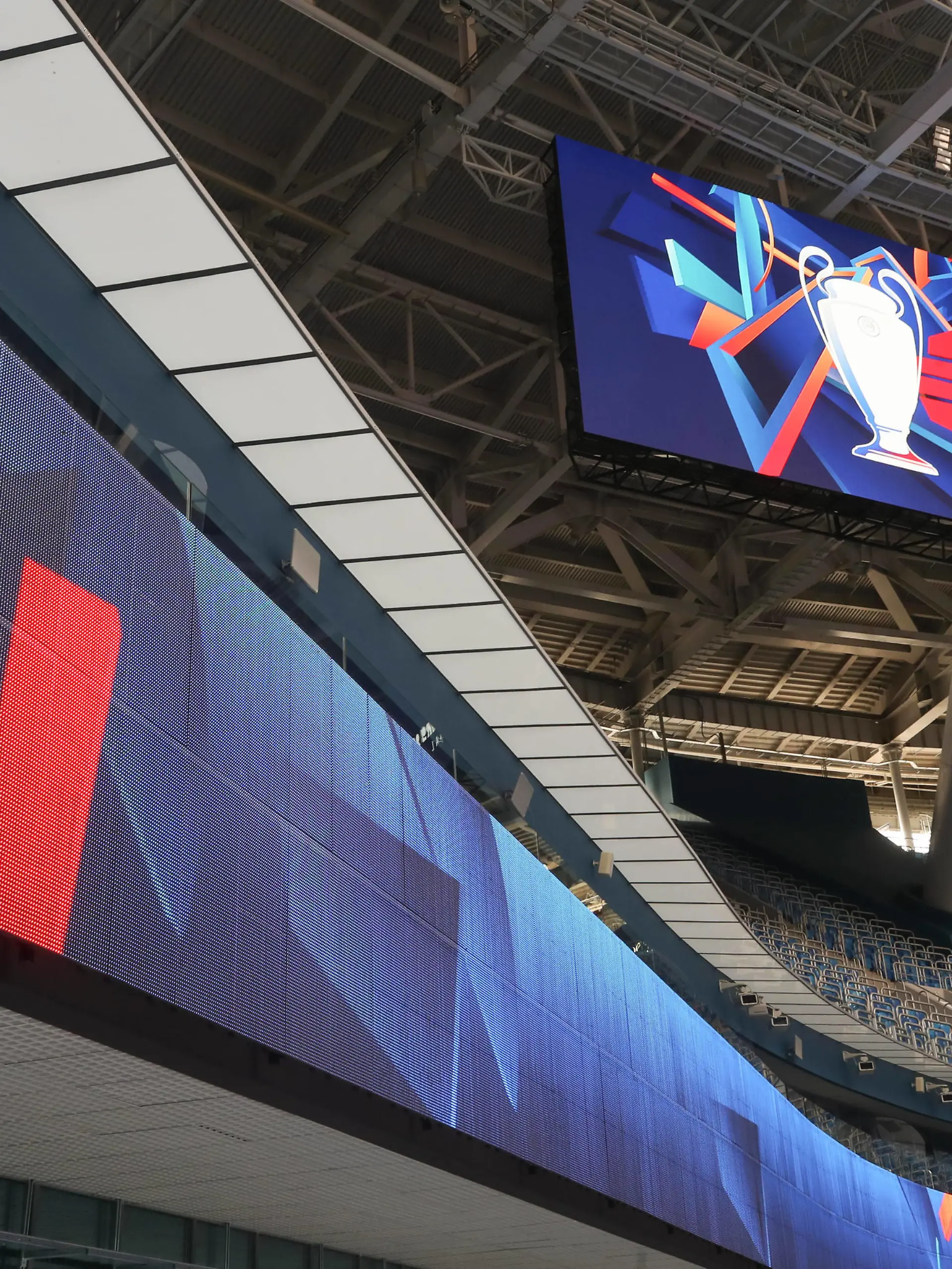  ST PETERSBURG, RUSSIA  SEPTEMBER 22, 2021: A branded banner unveiled at Gazprom Arena Stadium, the venue for the final of the 2021/22 UEFA Champions League. UEFA officials have come to St Petersburg to inspect the Gazprom Arena and to discuss the official and entertainment programme of the 2022 UEFA Champions League Final with local organizing committee and the city administration. Alexander Demianchuk/TASS PUBLICATIONxINxGERxAUTxONLY TS111742