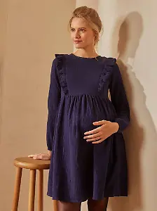 Vertbaudet Kleid für Schwangerschaft und Stillzeit, Musselin - nachtblau