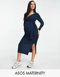 ASOS DESIGN Maternity – Midikleid aus Strick in Marineblau