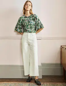 7/8-Jeans mit weitem Bein Ecru