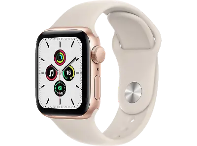 APPLE Watch SE (GPS) 40mm Smartwatch Aluminium Fluorelastomer, 130 - 200 mm, Armband: Polarstern, Gehäuse: Gold