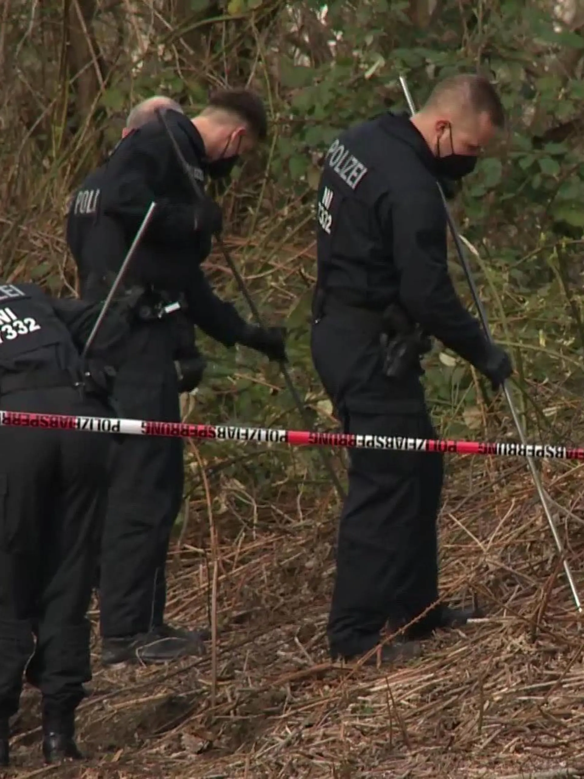 Auf einer Grünfläche in Braunschweig suchen Polizeibeamte seit zwei Tagen nach weiteren Knochen.