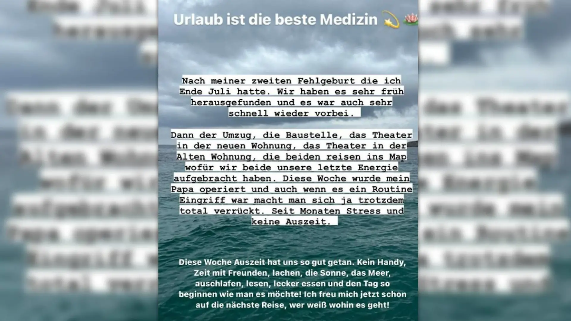 Eine Instagram Story von Influencerin Michaela Brandl, in dem sie zum zweiten Mal den Verlust ihres Kindes verkündet.