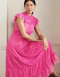 Edie Gestuftes Midi-Tüllkleid