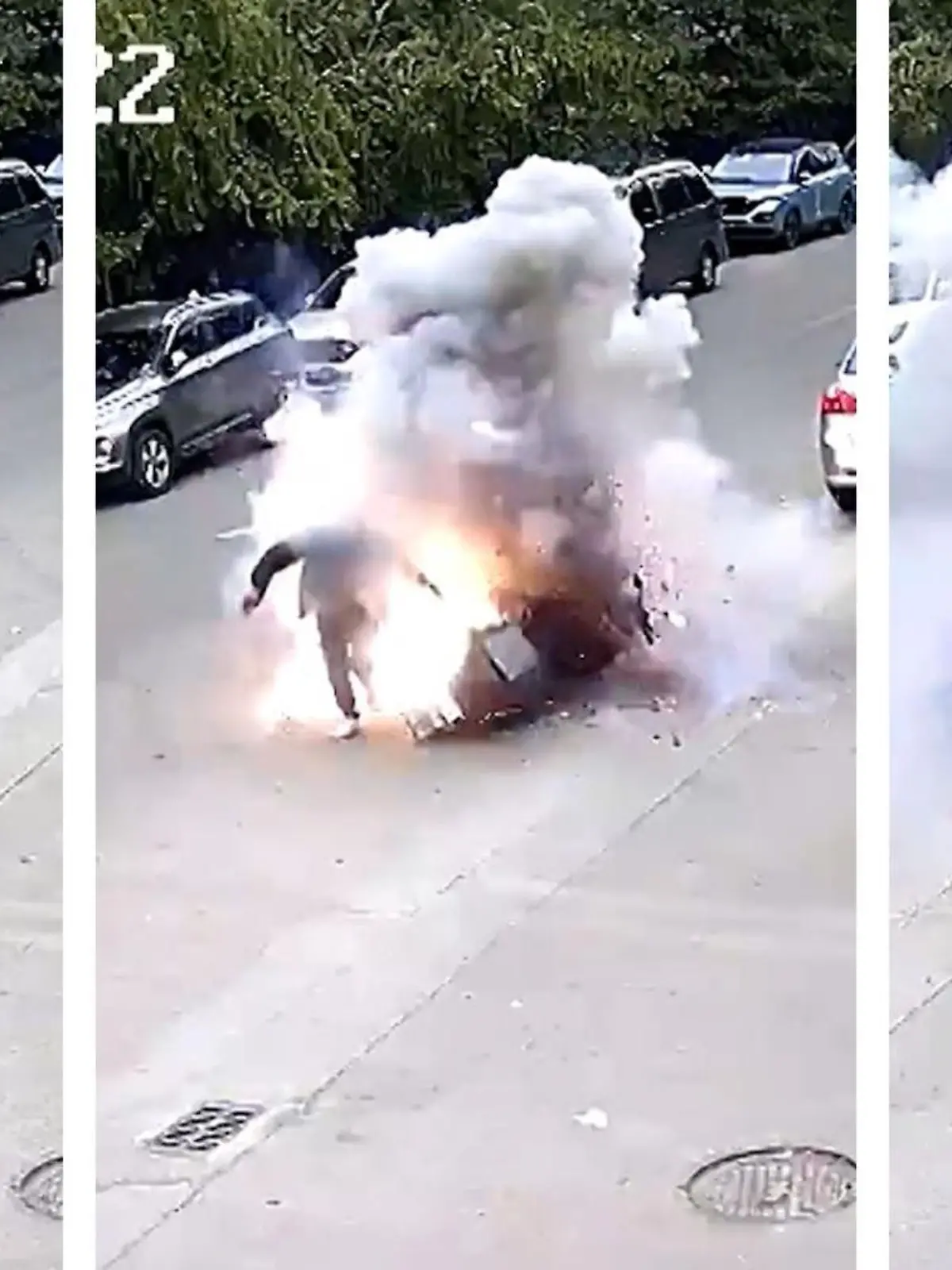 Ein Mann fährt auf seinem Elektro-Roller im südchinesischen Foshan eine Straße entlang – plötzlich explodiert sein Gefährt! War es nur die Fahrlässigkeit einer verlorenen Zigarette oder vielleicht ein technischer Fehler seines Scooters? Wie der Fahrer aus dieser brenzligen Situation herauskommt, seht ihr im Video.