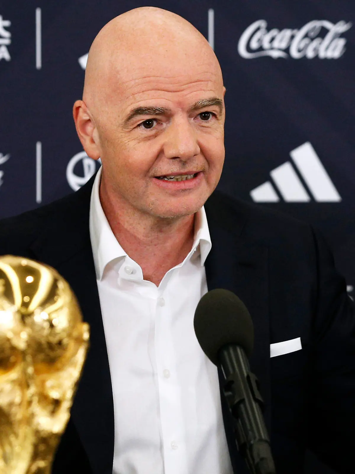 FIFA President Gianni Infantino answers questions during a 2026 soccer World Cup news conference Thursday, June 16, 2022, in New York. (AP Photo/Noah K. Murray)