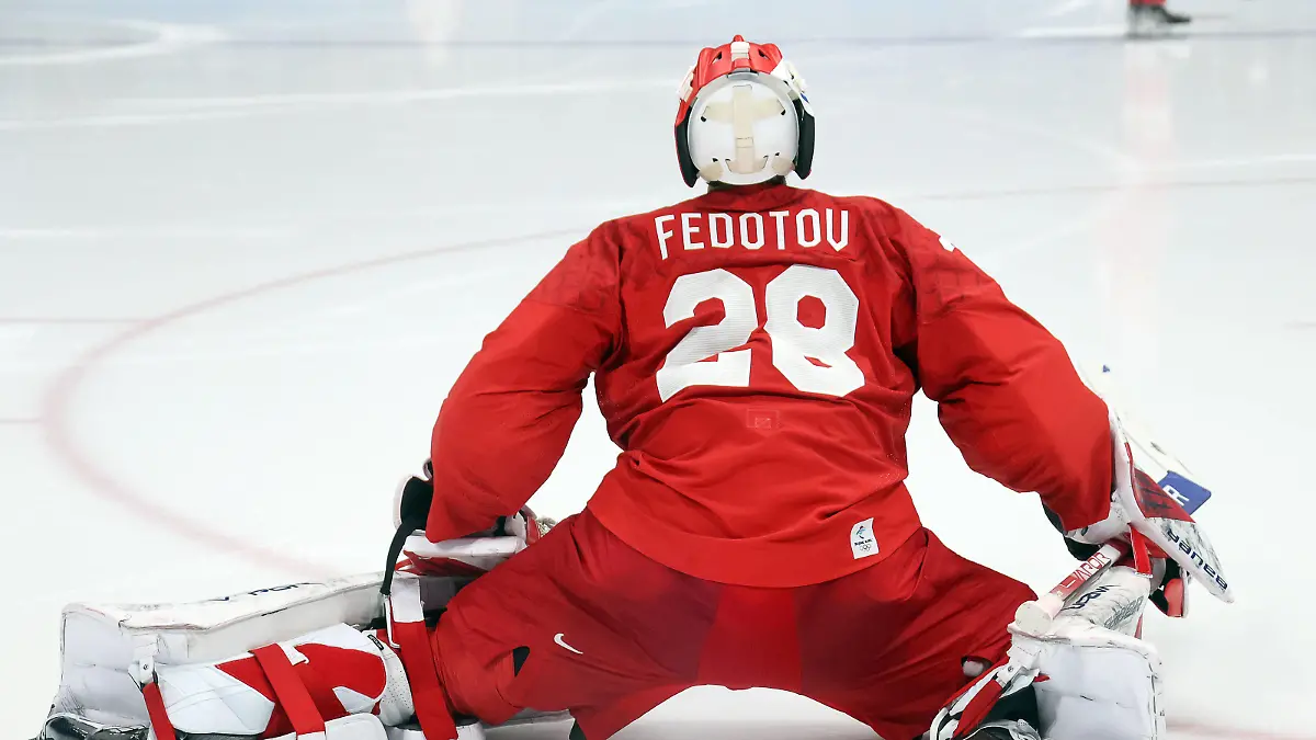 BEIJING, CHINA FEBRUARY 9, 2022: ROC s goaltender Ivan Fedotov is seen in their men s preliminary round Ice hockey, Eishockey match against Switzerland during the Beijing 2022 Winter Olympic Games, Olympische Spiele, Olympia, OS at the National Indoor Stadium. Valery Sharifulin/TASS PUBLICATIONxINxGERxAUTxONLY TS12214B