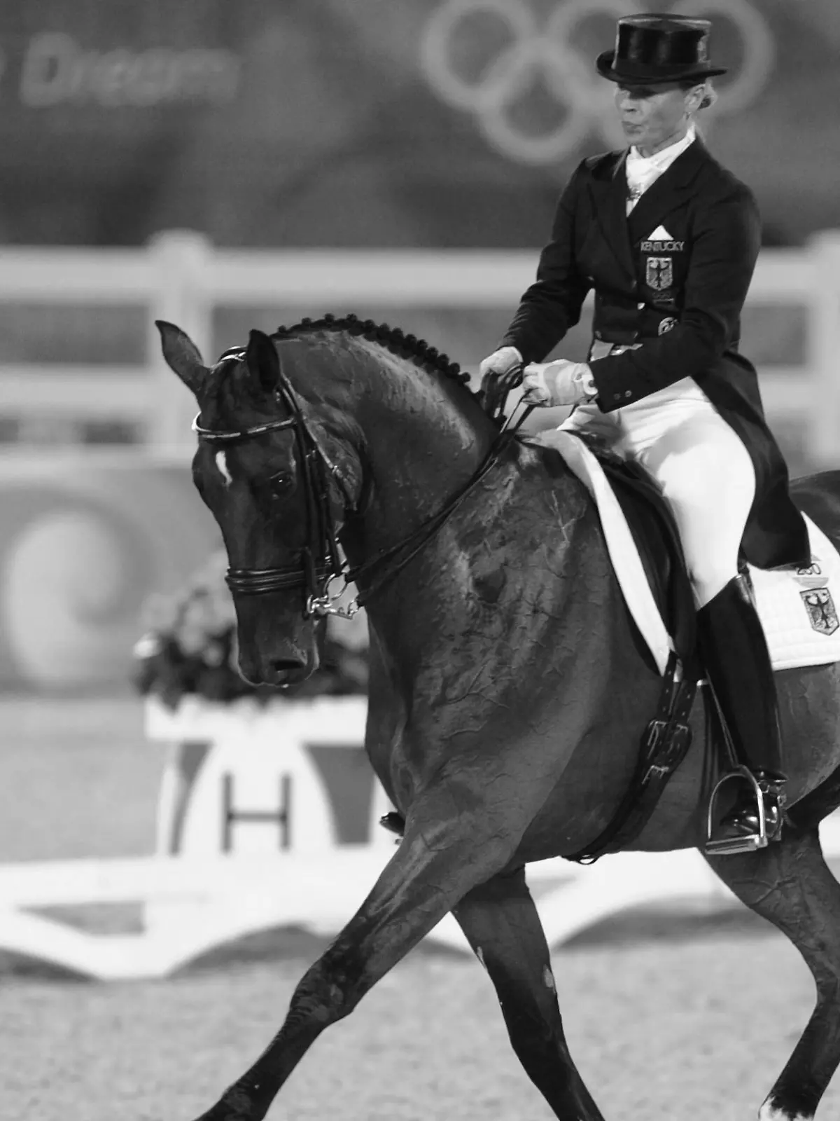 Dressage rider Isabell Werth of Germany and horse Satchmo compete in the Dressage team Grand Prix of the Equestrian event at the Equestrian Venue of the Beijing Olympic Games 2008 in Hong Kong, 14 August 2008. EPA/JOCHEN LUEBKE +++(c) dpa - Bildfunk+++