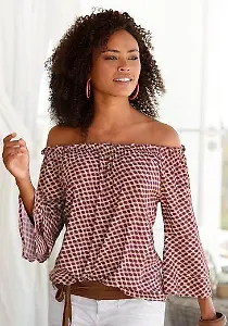 Carmenbluse mit 70s Muster