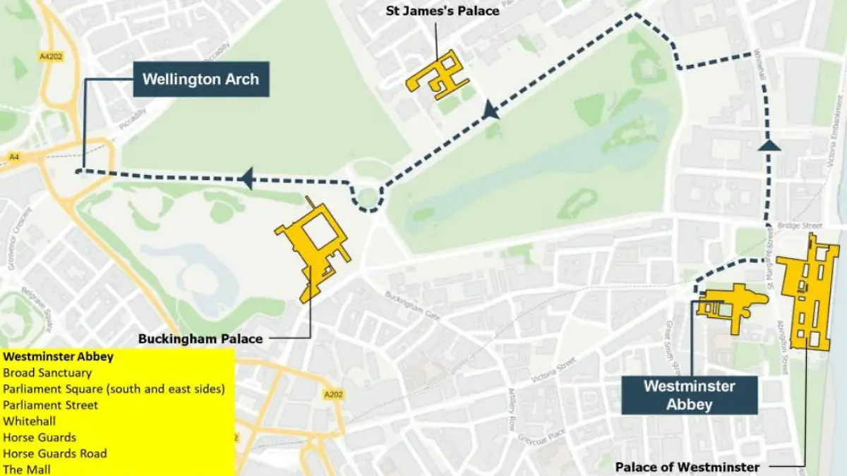 Der Sarg wird bei der Prozession von der Westminster Abbey zum Wellington Arch gebracht.