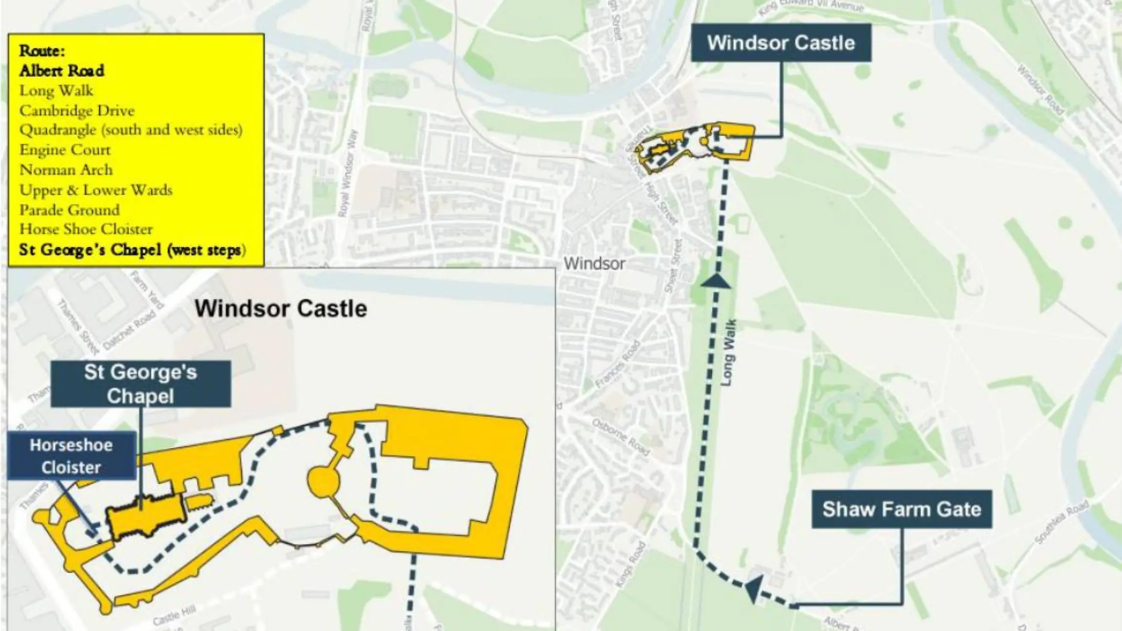 Diese Strecke wird in Windsor bei der Prozession abgelaufen.