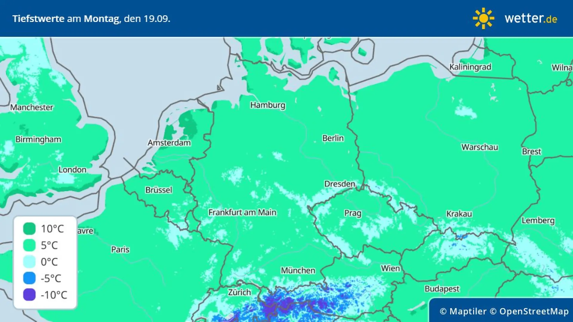 Prognose und Vorhersage der Tiefstwerte, 19. September 2022